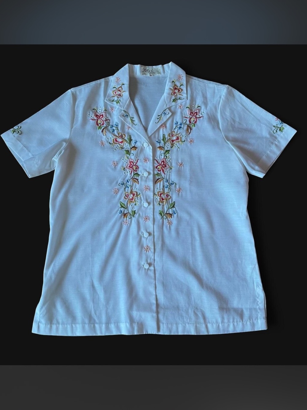 Lily White Short-Sleeve hand Embroidered Floral Blouse